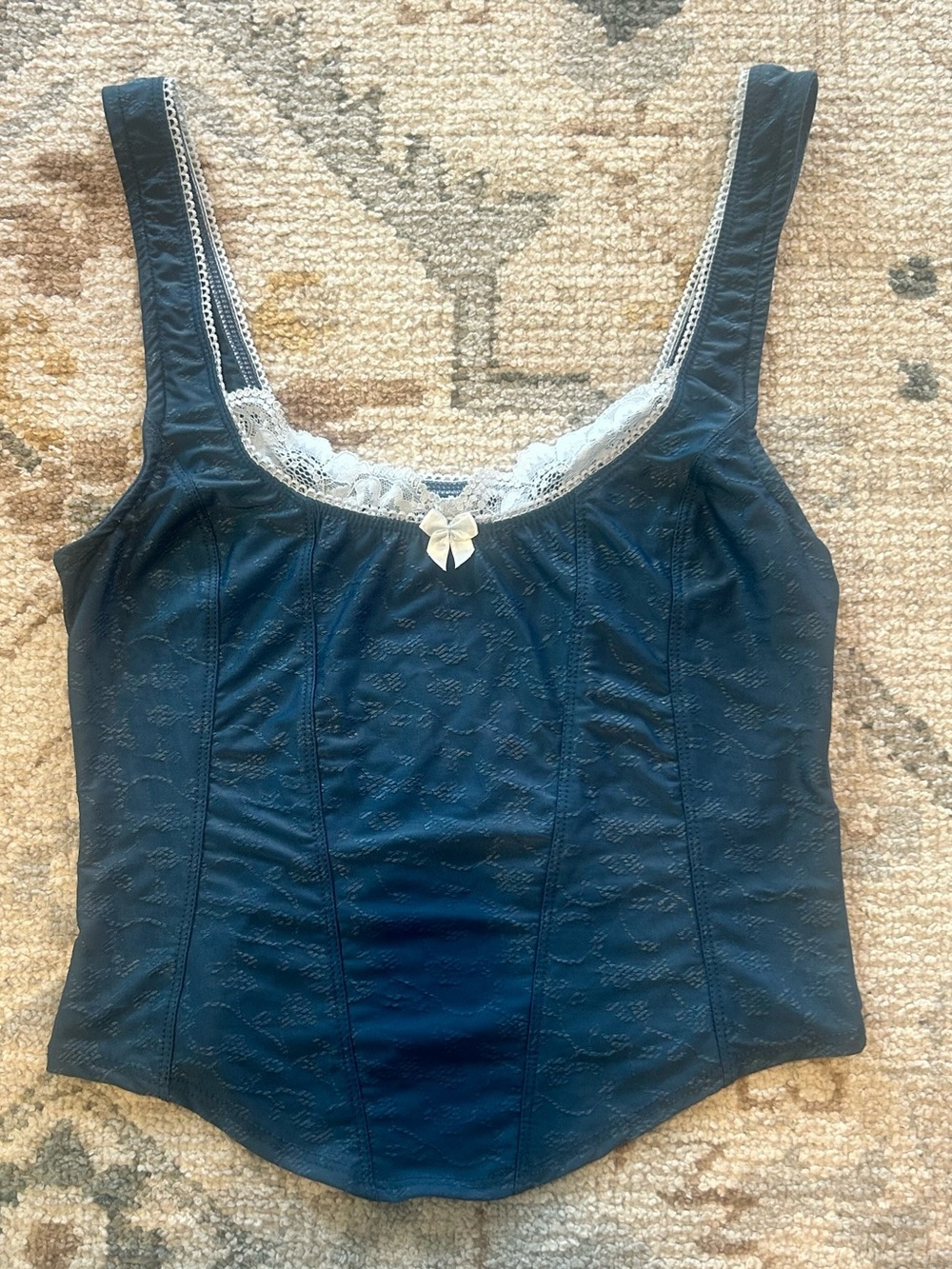 Ecote Navy Lace-Trim Scoop Neck Camisole